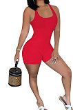 Pure Color Screw Thread Mid Waist Romper Shorts NK240