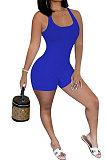 Pure Color Screw Thread Mid Waist Romper Shorts NK240