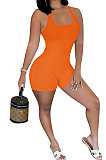Pure Color Screw Thread Mid Waist Romper Shorts NK240