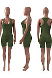 Pure Color Screw Thread Mid Waist Romper Shorts NK240