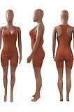 Pure Color Screw Thread Mid Waist Romper Shorts NK240