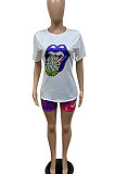 Women Fashion Positioning Printing Sport Casual Shorts Sets GHH020