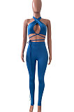 Halter Neck Bind Tight Pure Color Pants Sets NK236