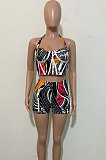 Fashion Sexy Casual Gallus Round Neck Sport Printing Shorts Sets GHH014