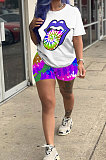 Women Fashion Positioning Printing Sport Casual Shorts Sets GHH020