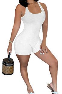 Pure Color Screw Thread Mid Waist Romper Shorts NK240