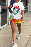Women Fashion Positioning Printing Sport Casual Shorts Sets GHH020