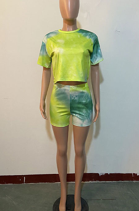 Women Sexy Trendy Casual Round Neck Shorts Sets GHH015