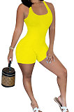 Pure Color Screw Thread Mid Waist Romper Shorts NK240