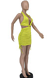 Sexy Women Halter Neck Drawsting Ruffle Package Buttocks Backless Mini Dress BE8023