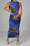 Fashion Tie Dye Leopard Printing Sexy Cultivate One's Morality Sleeveless Long Dress KY3071