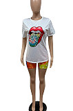 Women Fashion Positioning Printing Sport Casual Shorts Sets GHH020