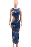 Fashion Tie Dye Leopard Printing Sexy Cultivate One's Morality Sleeveless Long Dress KY3071