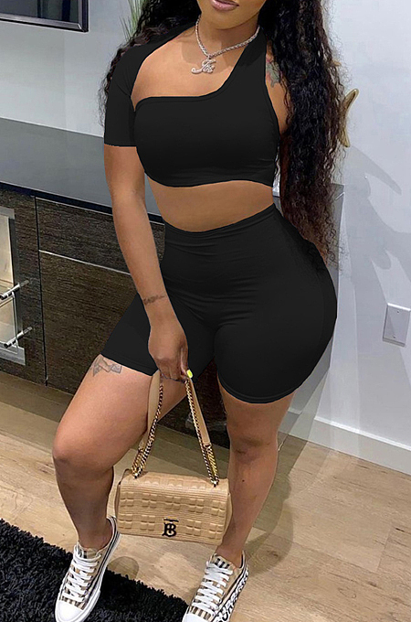 Fashion Sexy Women Hollow Out Pure Color Two-Piece MLL170
