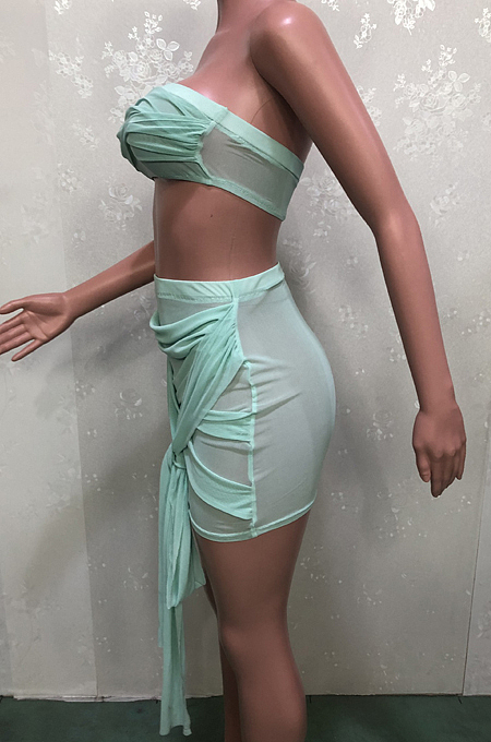 Sexy Irregularity Bind Net Yarn Perspective Boob Tube Top Two-Piece BN9278