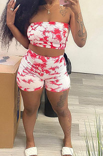 Tie Dye Printing Sexy Chest Wrap Shorts Sets MOL138