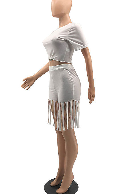 Women Pure Color Sport Tassel Shorts Sets MTY6529
