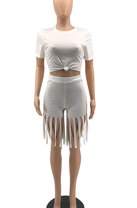 Women Pure Color Sport Tassel Shorts Sets MTY6529