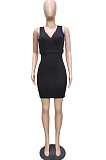 Fashion Pure Color Sleeveless V Neck Pit Bar Dress BBN165