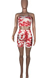 Tie Dye Printing Sexy Chest Wrap Shorts Sets MOL138