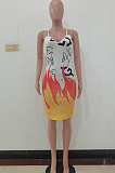 Euramerican Sling Flame Letter Positioning Print Dress ALS248