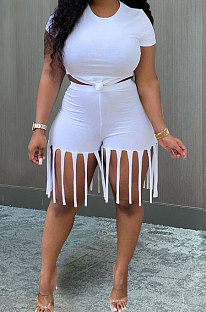 Women Pure Color Sport Tassel Shorts Sets MTY6529