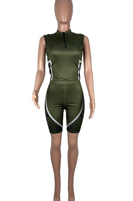 Sleeveless Sport Casual Leopard Printing Shorts Sets MOL136