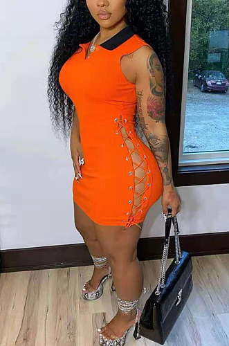Casual Sleeveless Lapel Neck Tight Bind Package Buttocks Dress NYZ6016