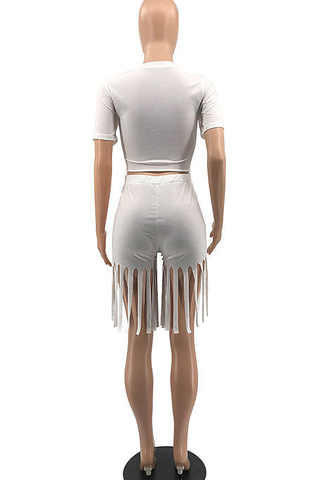 Women Pure Color Sport Tassel Shorts Sets MTY6529