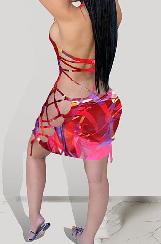 Sexy Printing Drawsting Eyelet Mini Dress MOL135