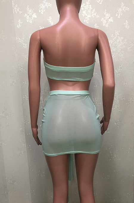 Sexy Irregularity Bind Net Yarn Perspective Boob Tube Top Two-Piece BN9278