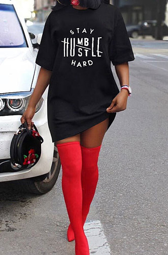 Pure Color Short Sleeve English Printing Long T Shirts MOL159