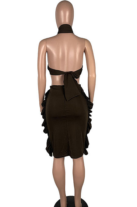 Ruffle Package Buttocks Skirt Pure Color Sexy Chest Wrap Two-Pieces MOL124
