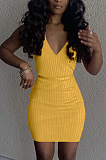 Fashion Pure Color Sleeveless V Neck Pit Bar Dress BBN165
