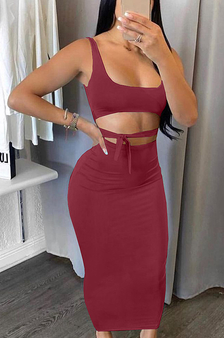 Sexy Pure Color Dew Belly Srirts Sets BBN161