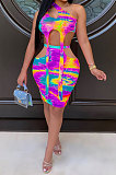 Sleeveless Tie Dye Sexy Package Buttocks Skirts Sets MOL128