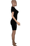 Women Sexy Hurnt Flower Pure Color Hollow Out Zipper Romper Shorts MOL153