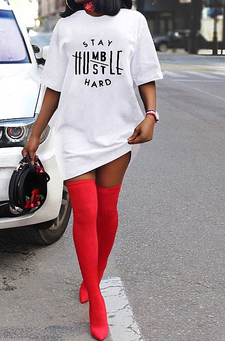 Pure Color Short Sleeve English Printing Long T Shirts MOL159