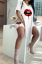 Sexy Mouth Graphic Printing Pure Color Short Sleeve Shorts Sets MOL140