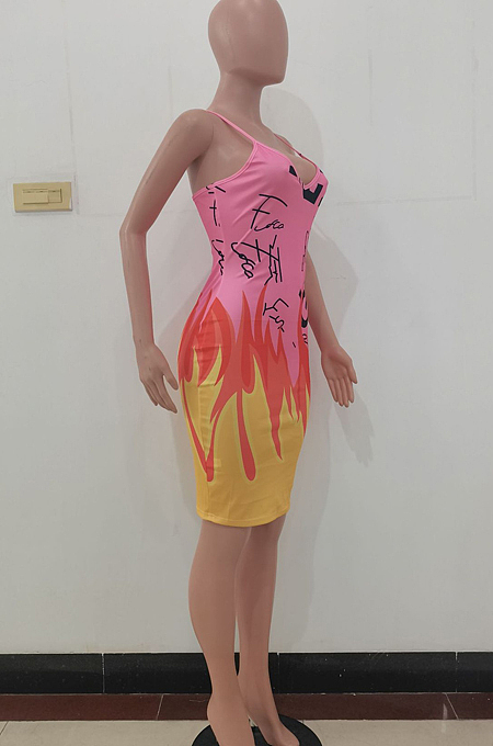 Euramerican Sling Flame Letter Positioning Print Dress ALS248
