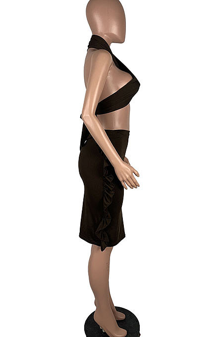 Ruffle Package Buttocks Skirt Pure Color Sexy Chest Wrap Two-Pieces MOL124