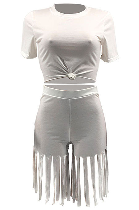 Women Pure Color Sport Tassel Shorts Sets MTY6529