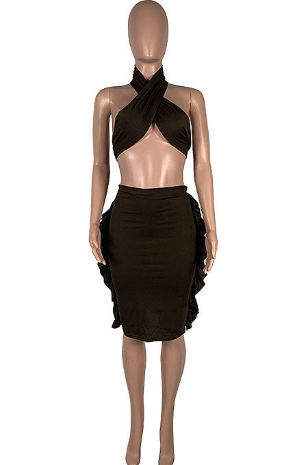 Ruffle Package Buttocks Skirt Pure Color Sexy Chest Wrap Two-Pieces MOL124
