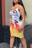 Euramerican Sling Flame Letter Positioning Print Dress ALS248