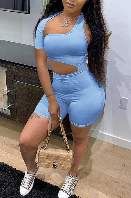 Euramerican Women Pure Color Sexy Hollow Out Jumpsuit MLL171