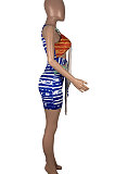 Sexy Strapping Contrast Color Printing Conceal Zipper Romper Shorts MOL150