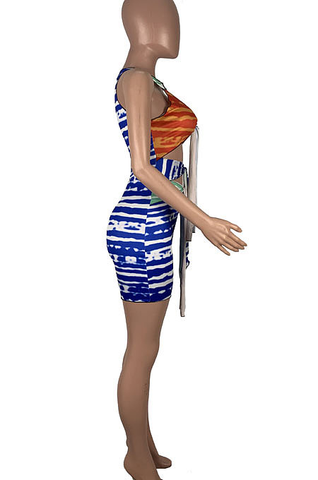 Sexy Strapping Contrast Color Printing Conceal Zipper Romper Shorts MOL150