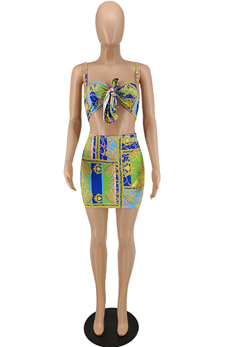Summer Fashion Print Bind Two-Piece QL1009