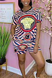 Casual Positioning Print Loose Short Sleeve Shorts Two-Piece TRS1133