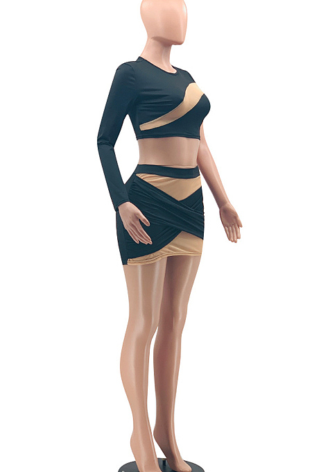 Euramerican Women Net Yarn Spliced IOne Shoulder Two-Piece OEP6281